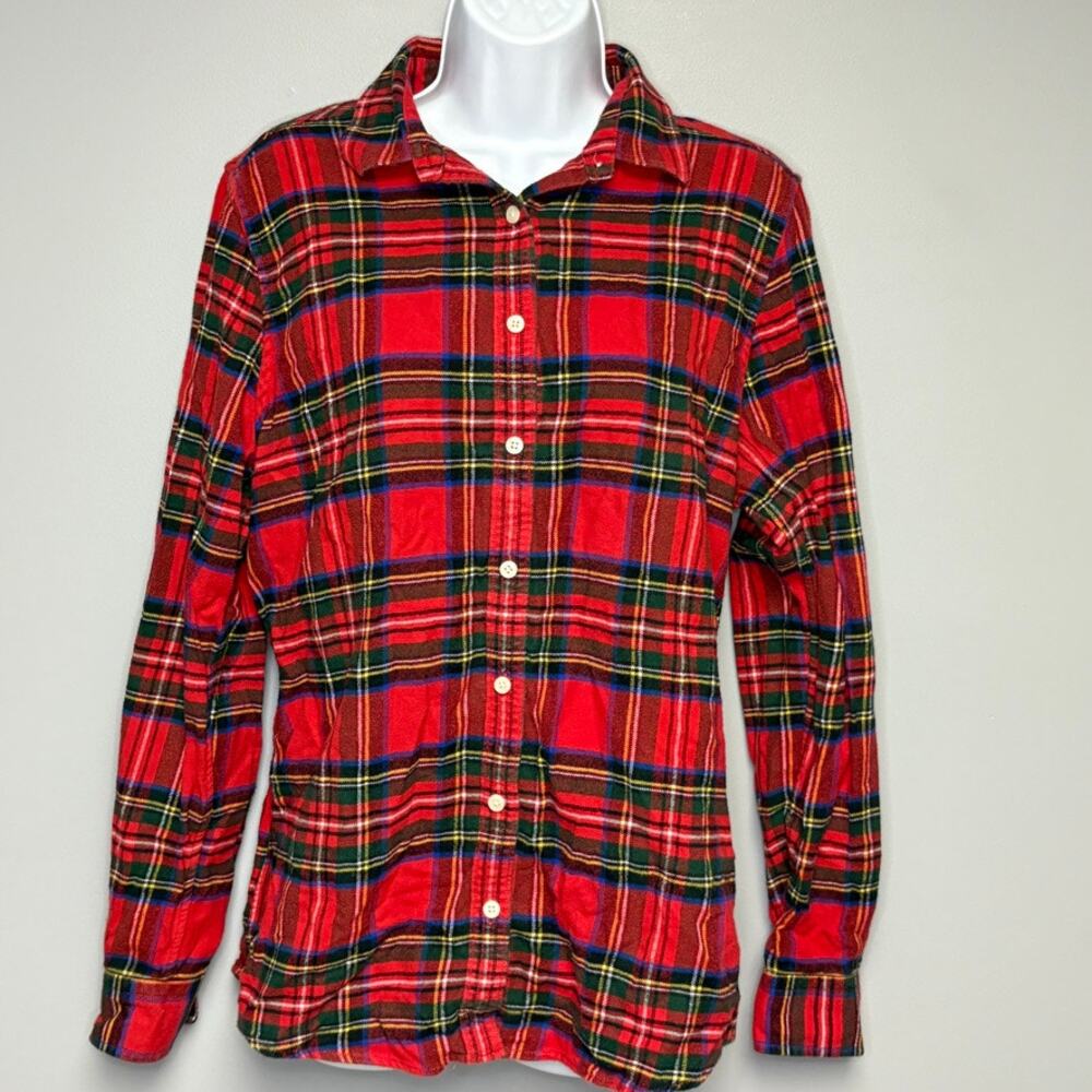 Lands'‎ End Red Plaid Gorpcore Camping Traditional Outdoor Flannel Womens Sz 12T